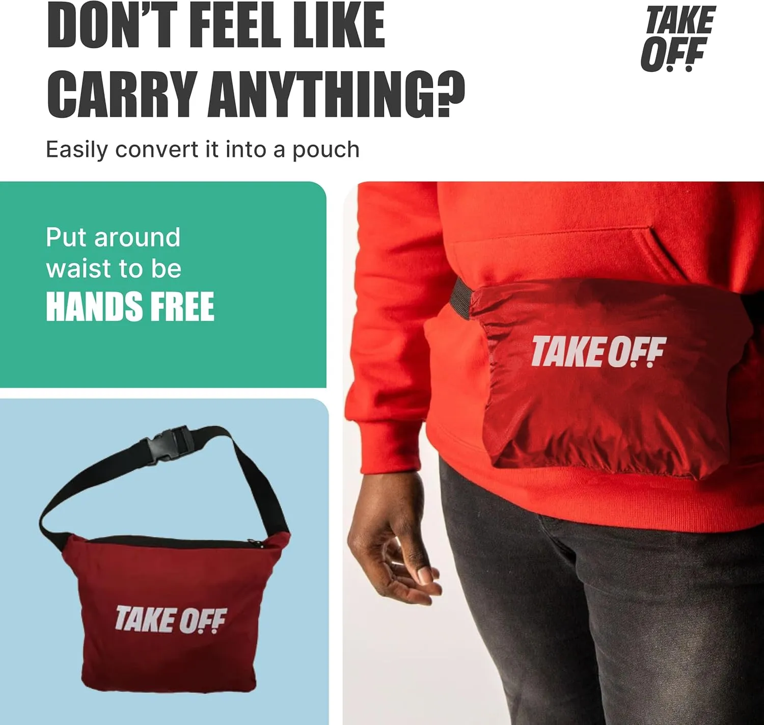 TAKE OFF 3-in-1 Convertible Waterproof Rain Jacket & Travel Duffle Bag for Men & Women  Lightweight Packable Windbreaker with Kangaroo Pocket, Go from Pouch to Jacket for Commuting, Hiking & Outdoors