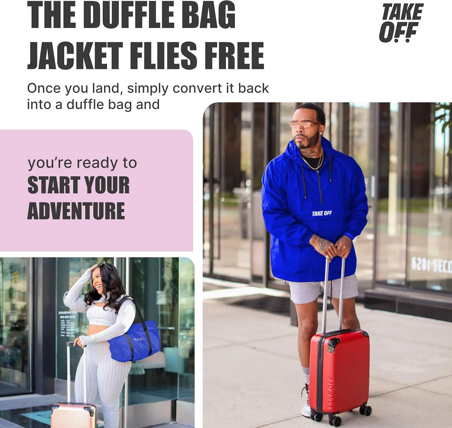 TAKE OFF 3-in-1 Convertible Waterproof Rain Jacket & Travel Duffle Bag for Men & Women  Lightweight Packable Windbreaker with Kangaroo Pocket, Go from Pouch to Jacket for Commuting, Hiking & Outdoors