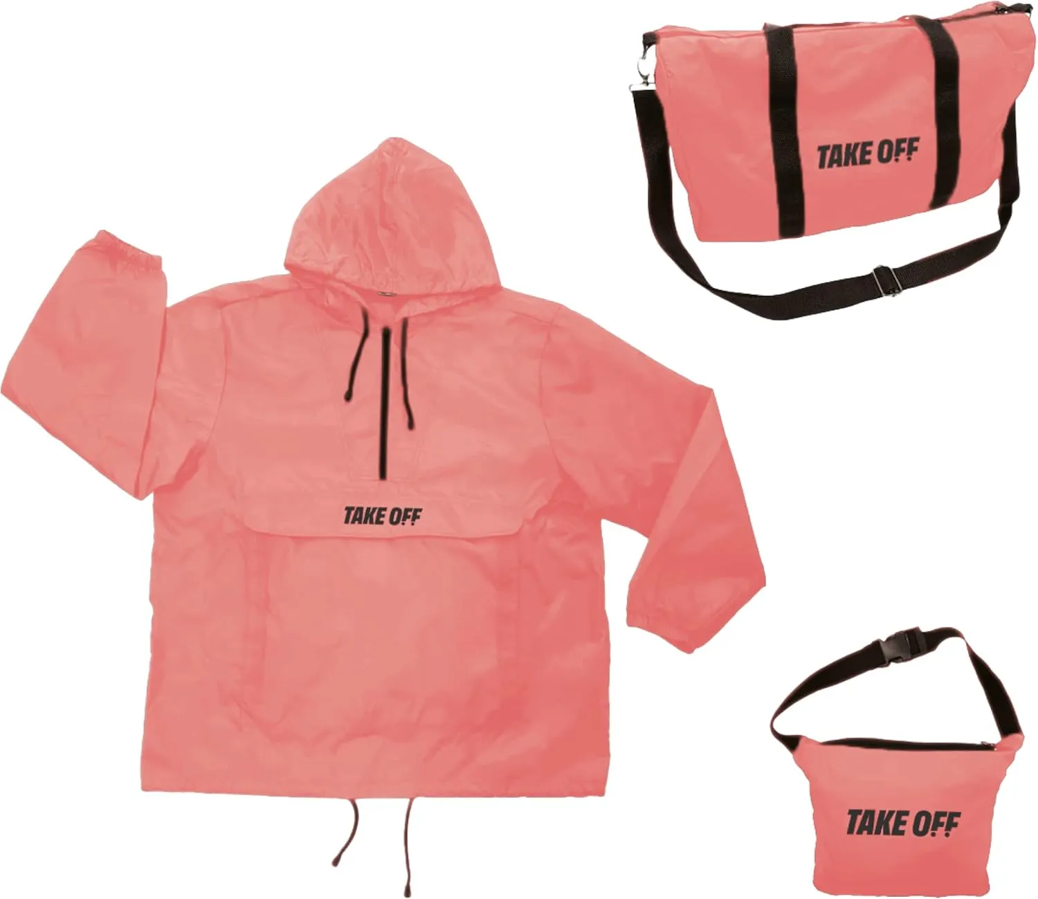 TAKE OFF 3-in-1 Convertible Waterproof Rain Jacket & Travel Duffle Bag for Men & Women  Lightweight Packable Windbreaker with Kangaroo Pocket, Go from Pouch to Jacket for Hiking, Commuting & Outdoors