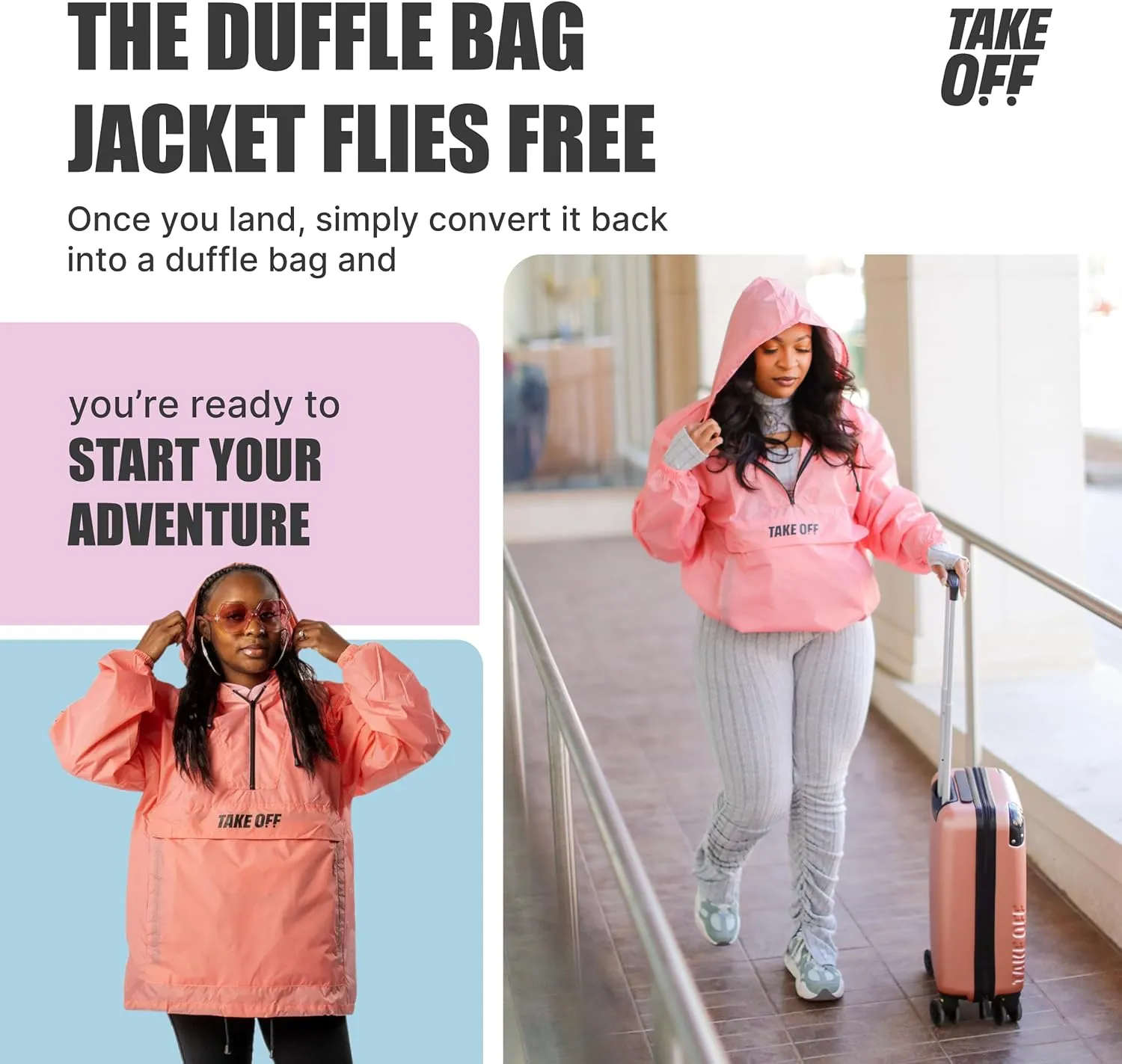 TAKE OFF 3-in-1 Convertible Waterproof Rain Jacket & Travel Duffle Bag for Men & Women  Lightweight Packable Windbreaker with Kangaroo Pocket, Go from Pouch to Jacket for Hiking, Commuting & Outdoors