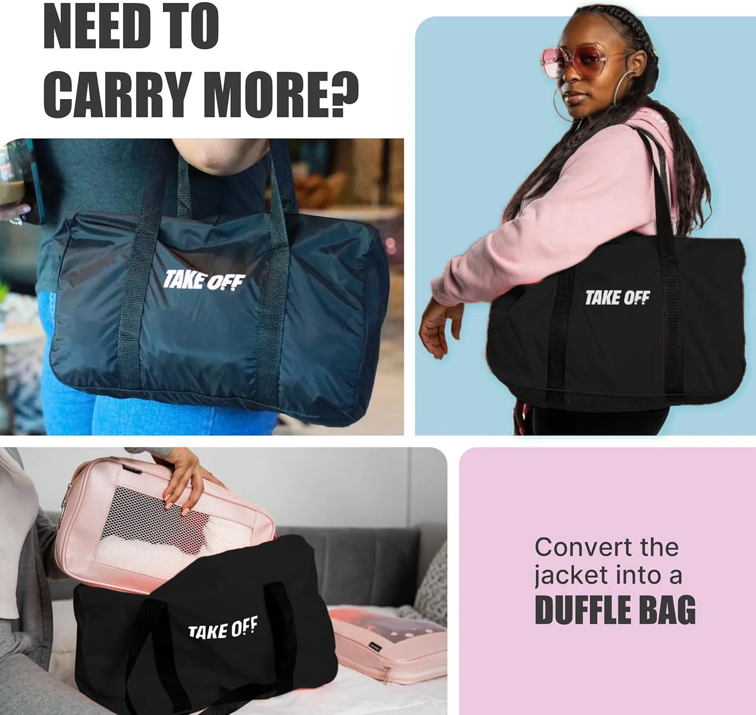 TAKE OFF 3-in-1 Convertible Waterproof Rain Jacket & Travel Duffle Bag for Men & Women  Lightweight Packable Windbreaker with Kangaroo Pocket, Go from Pouch to Jacket for Hiking, Commuting & Outdoors