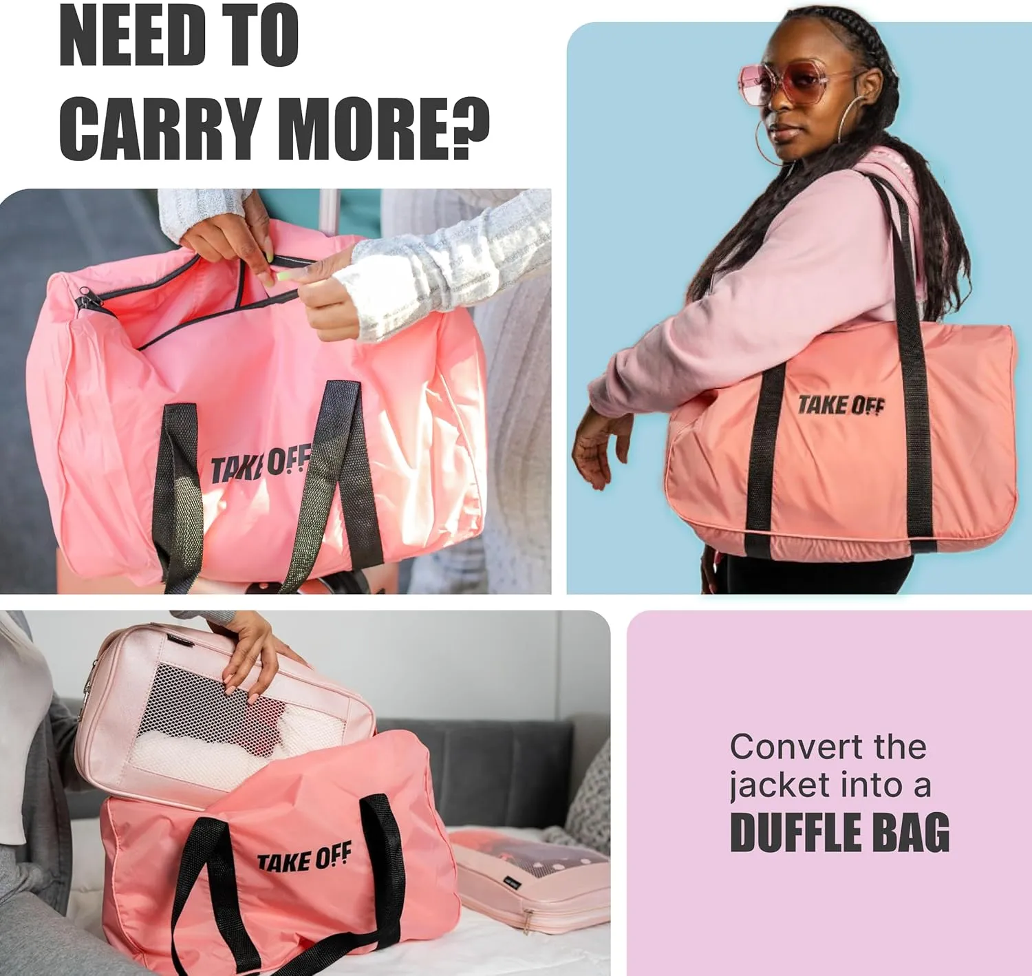 TAKE OFF 3-in-1 Convertible Waterproof Rain Jacket & Travel Duffle Bag for Men & Women  Lightweight Packable Windbreaker with Kangaroo Pocket, Go from Pouch to Jacket for Hiking, Commuting & Outdoors