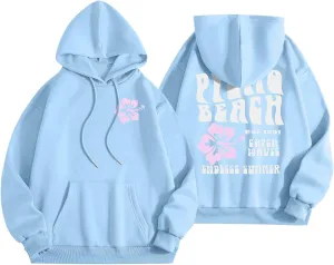Teen Sweatshirts Oversized Womens Pink pom Puff Hoodie Y2K Preppy Oversized Sweatshirt for Teen Girls Long Sleeve Drawstring Pullover Hoodies FZ38-Blue Large