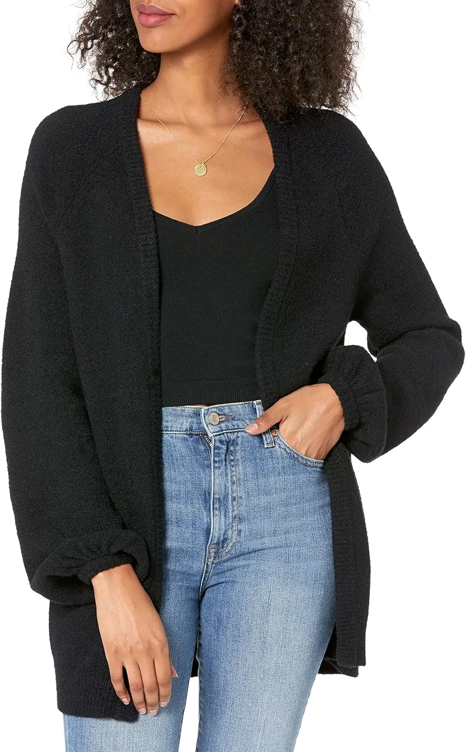 The Drop Women's Mirabelle Long Bell-Sleeve Open-Front Cozy Cardigan