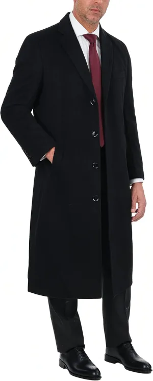 THE SUIT DEPOT Arthur Black Mens Single Breasted Wool Cashmere Full Length Overcoat Long Coat - Black 44L