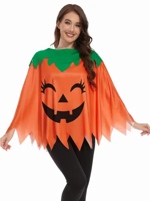 TMSD 3PCS Halloween Pumpkin Poncho for Women Pumpkin Costume with Headband and Candy Bag