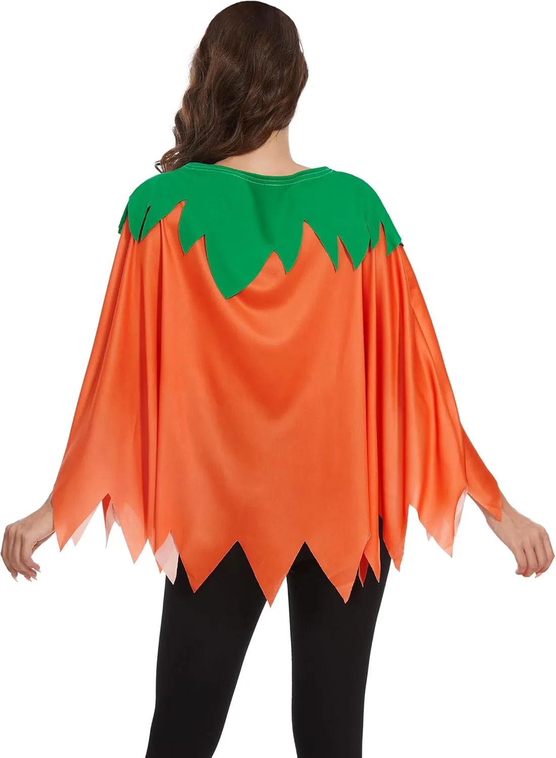 TMSD 3PCS Halloween Pumpkin Poncho for Women Pumpkin Costume with Headband and Candy Bag