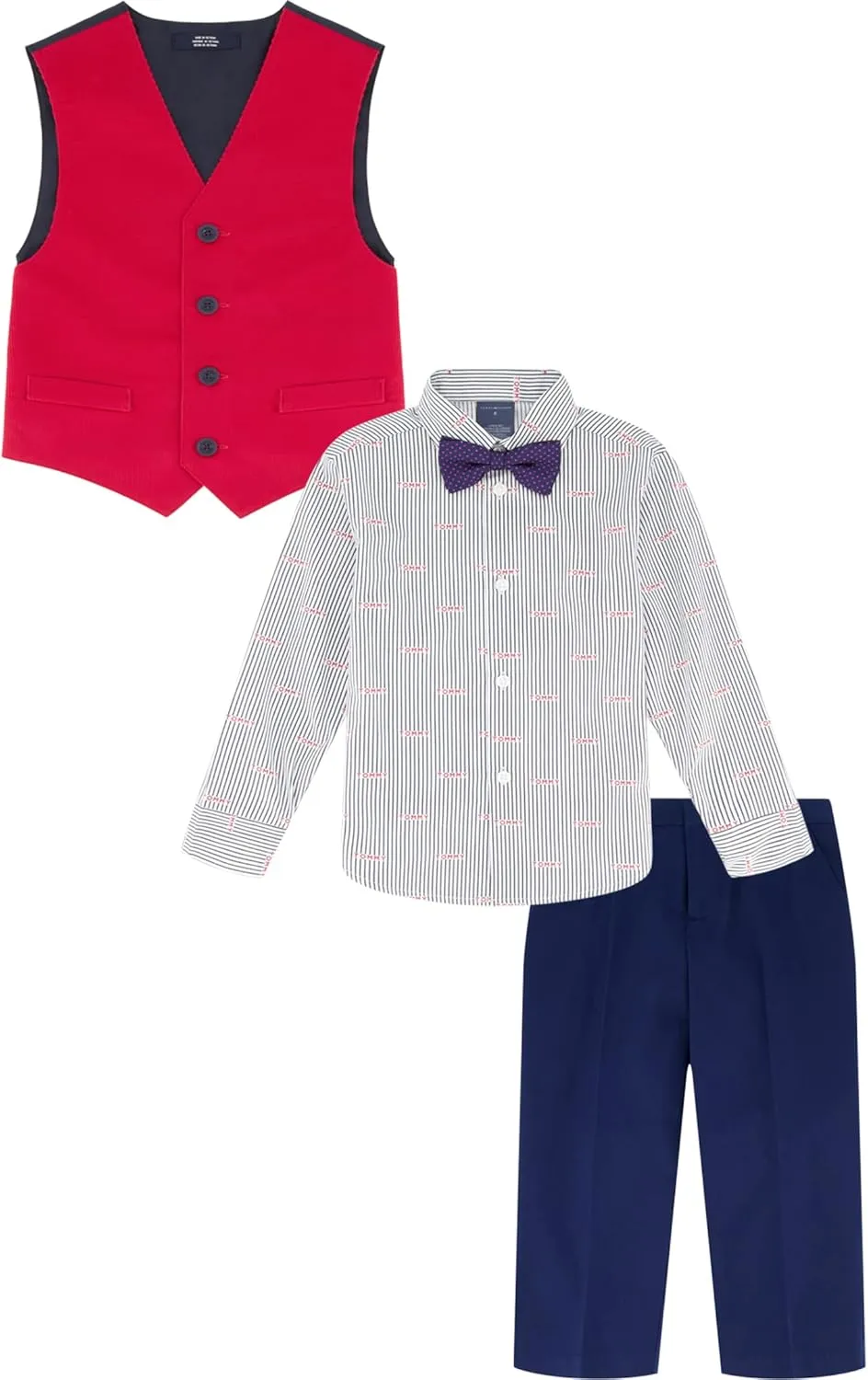 Tommy Hilfiger Boys' 4-piece Formal Suit Vest Set, Includes Dress Shirt, Dress Pants, Vest & Tie