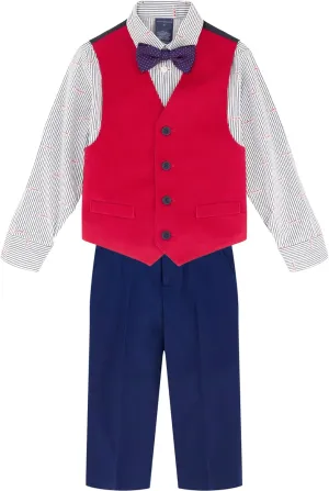 Tommy Hilfiger Boys' 4-piece Formal Suit Vest Set, Includes Dress Shirt, Dress Pants, Vest & Tie