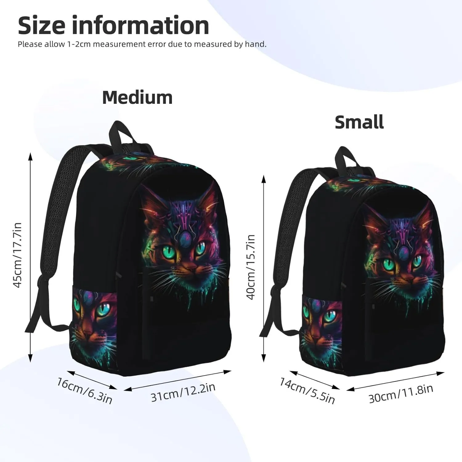 Travel Laptop Backpack - Futuristic Cat Warrior Computer Canvas Backpack Bag with Adjustable Straps
