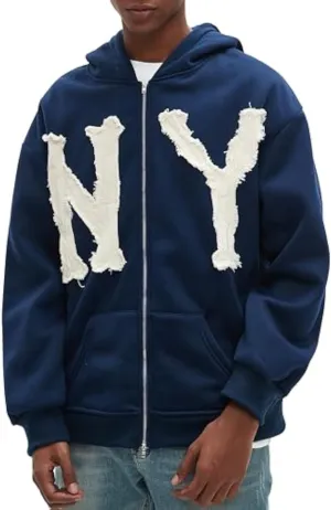Unisex Letter Embroidery Trendy Hoodies Zip Up Casual Overszie Colorful Y2K Hip Hop Streetwear Harajuku Jacket