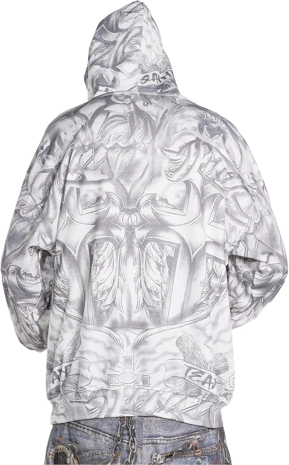 Unisex SAINT Hip Hop Vintage Full Patterm High Printed Loose Hooded Hoodie With Pocket
