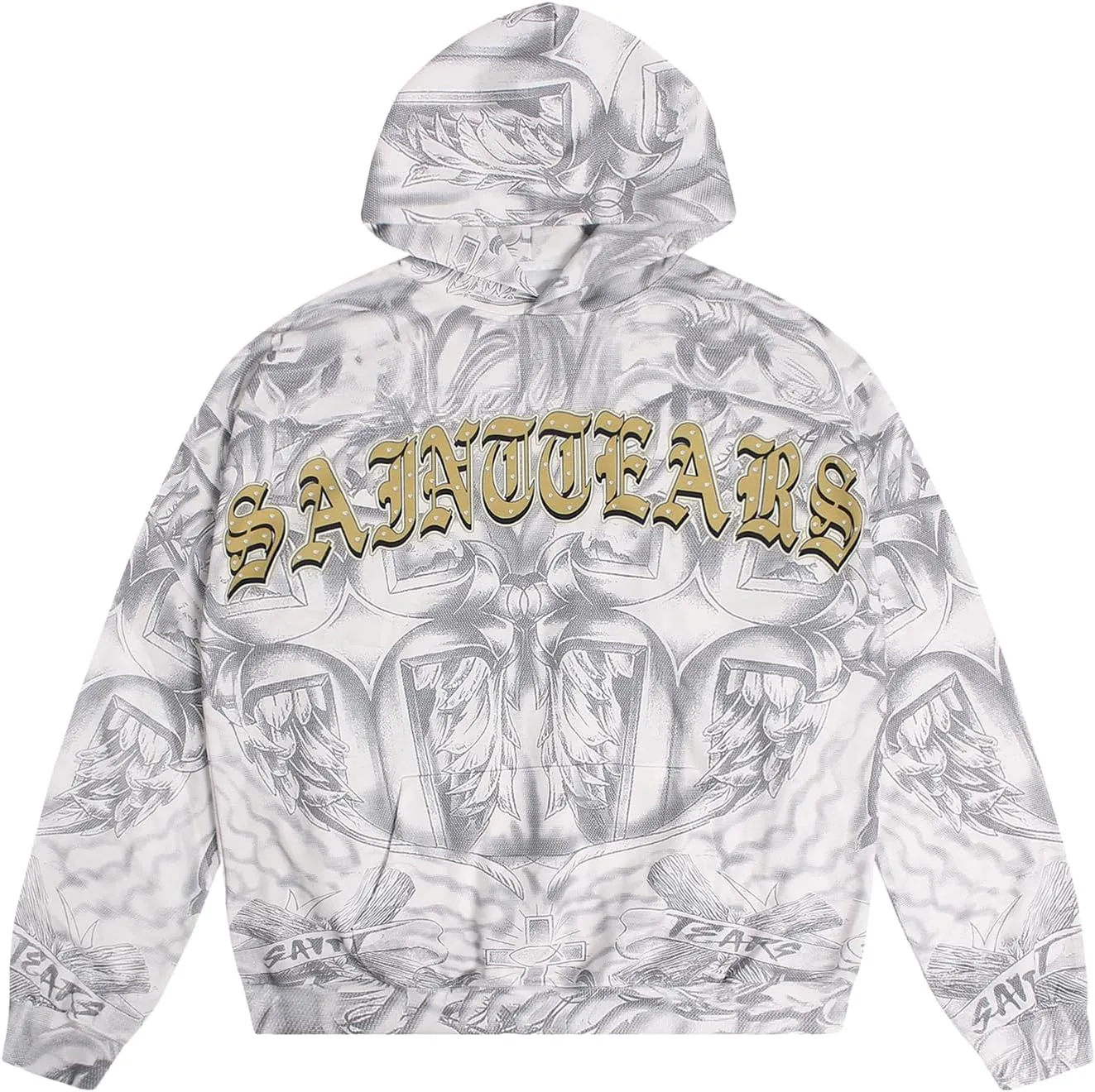 Unisex SAINT Hip Hop Vintage Full Patterm High Printed Loose Hooded Hoodie With Pocket