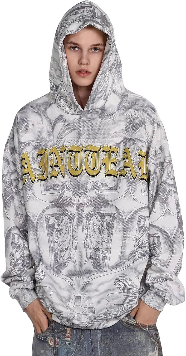 Unisex SAINT Hip Hop Vintage Full Patterm High Printed Loose Hooded Hoodie With Pocket