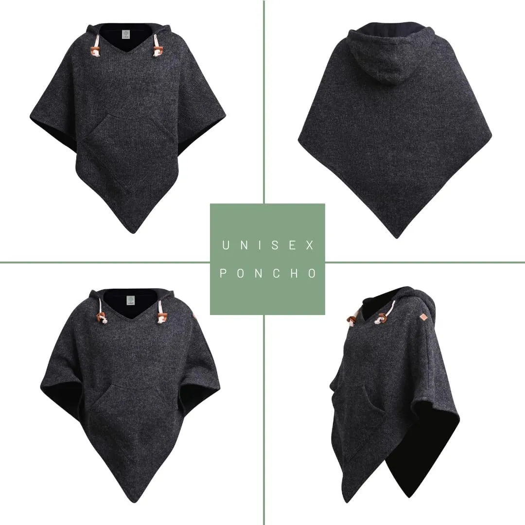 virblatt - Poncho Men & Women | Wool & Fleece | Unisex Hooded Winter Poncho