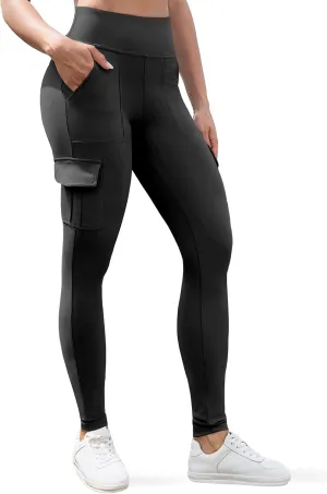 VOOVEEYA High Waisted Workout Leggings with Pockets for Women 28'', Cargo Yoga Pants Tummy Control Athletic Pants Full Length