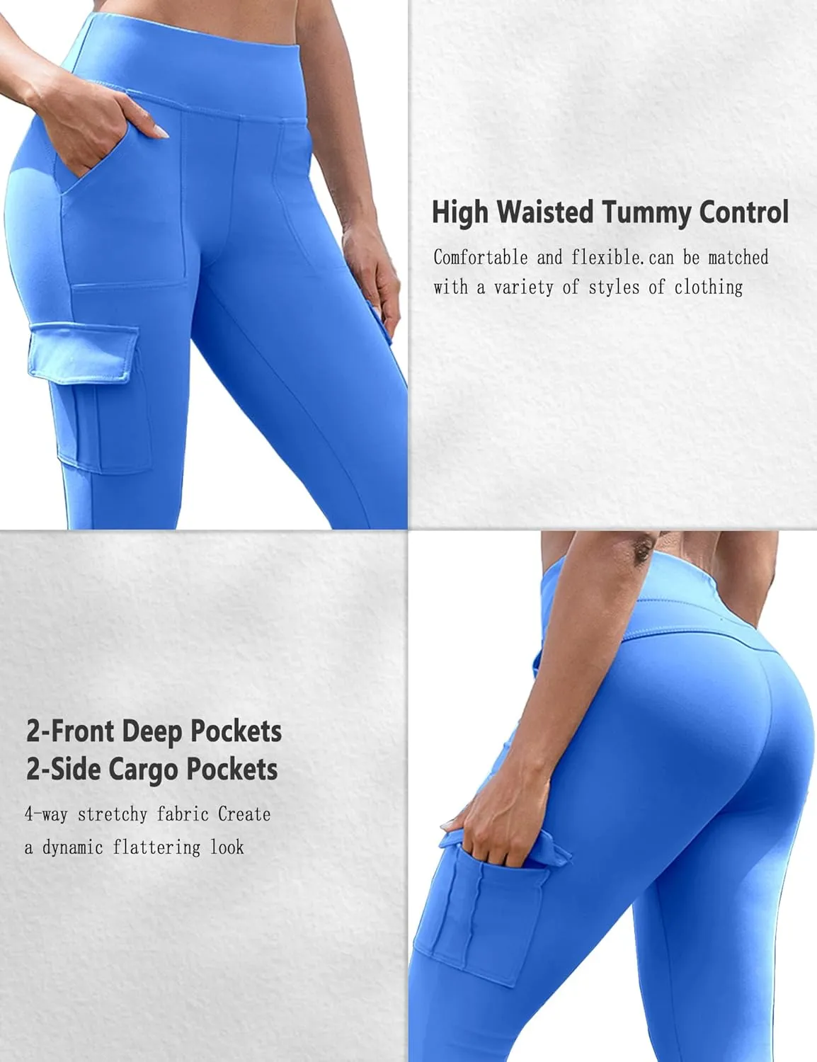 VOOVEEYA High Waisted Workout Leggings with Pockets for Women 28'', Cargo Yoga Pants Tummy Control Athletic Pants Full Length