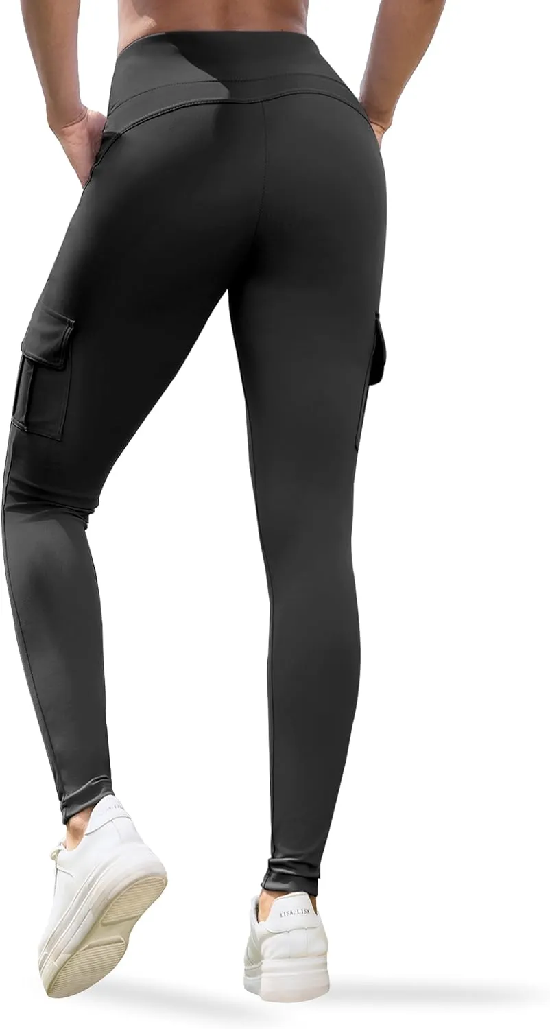 VOOVEEYA High Waisted Workout Leggings with Pockets for Women 28'', Cargo Yoga Pants Tummy Control Athletic Pants Full Length