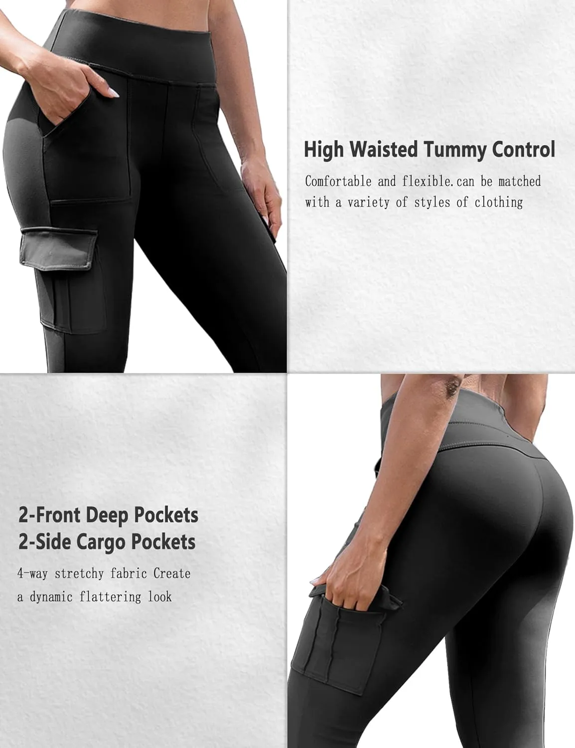 VOOVEEYA High Waisted Workout Leggings with Pockets for Women 28'', Cargo Yoga Pants Tummy Control Athletic Pants Full Length