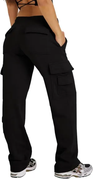 Waitfairy Wide Leg Sweatpants Women Cargo Pants Fleeece High Waisted Baggy Sweatpants for Women Casual Pants with 8 Pocketss