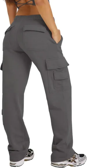 Waitfairy Wide Leg Sweatpants Women Cargo Pants Fleeece High Waisted Baggy Sweatpants for Women Casual Pants with 8 Pocketss