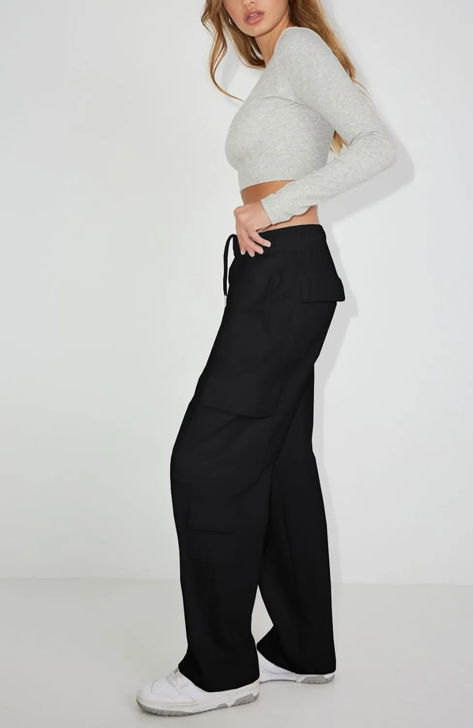 Waitfairy Wide Leg Sweatpants Women Cargo Pants Fleeece High Waisted Baggy Sweatpants for Women Casual Pants with 8 Pocketss