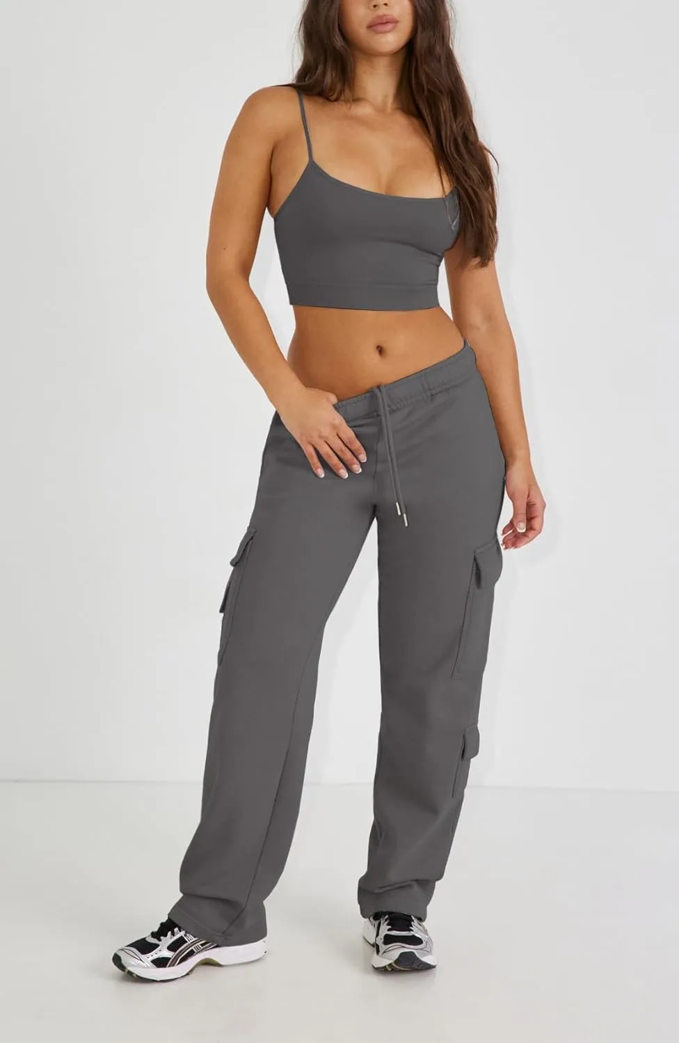 Waitfairy Wide Leg Sweatpants Women Cargo Pants Fleeece High Waisted Baggy Sweatpants for Women Casual Pants with 8 Pocketss
