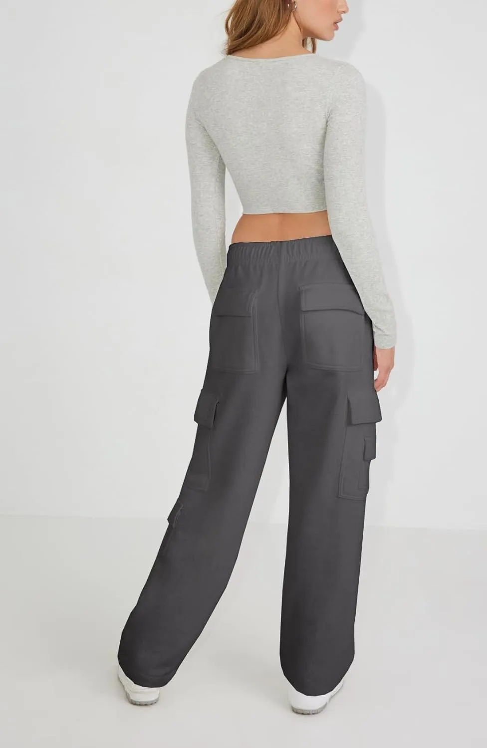 Waitfairy Wide Leg Sweatpants Women Cargo Pants Fleeece High Waisted Baggy Sweatpants for Women Casual Pants with 8 Pocketss