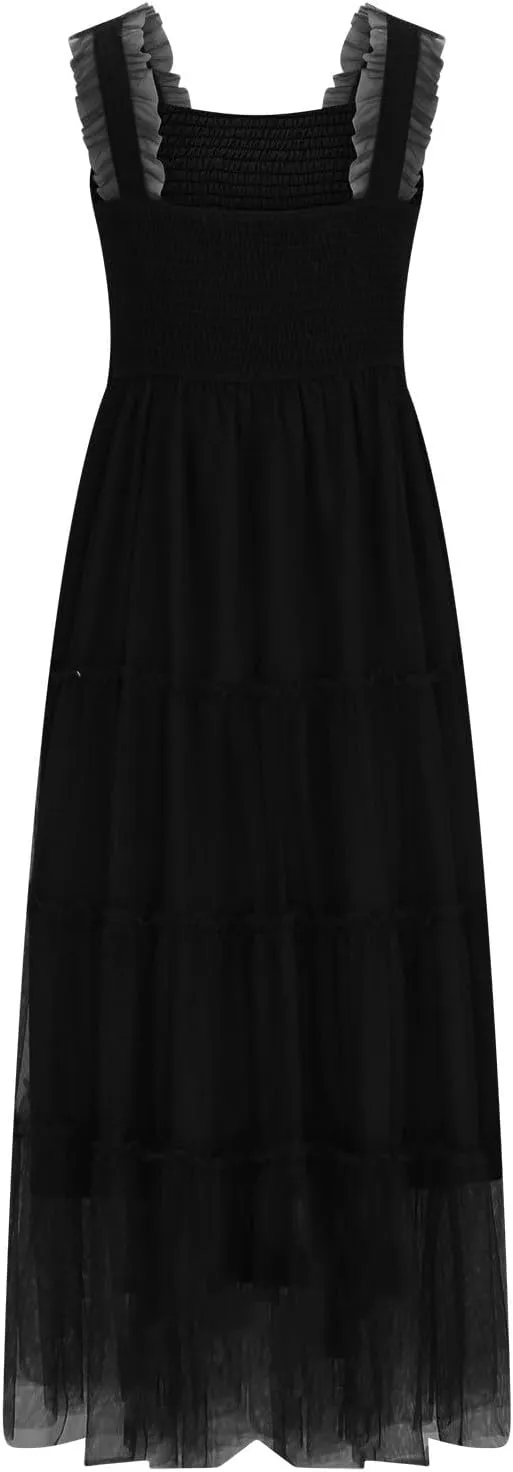 Wedding Guest Dresses for Women Off Shoulder Square Neck Ruffle Cami Midi Dress Summer Vacation Sundress Swing Hem