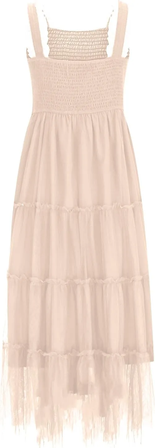Wedding Guest Dresses for Women Off Shoulder Square Neck Ruffle Cami Midi Dress Summer Vacation Sundress Swing Hem