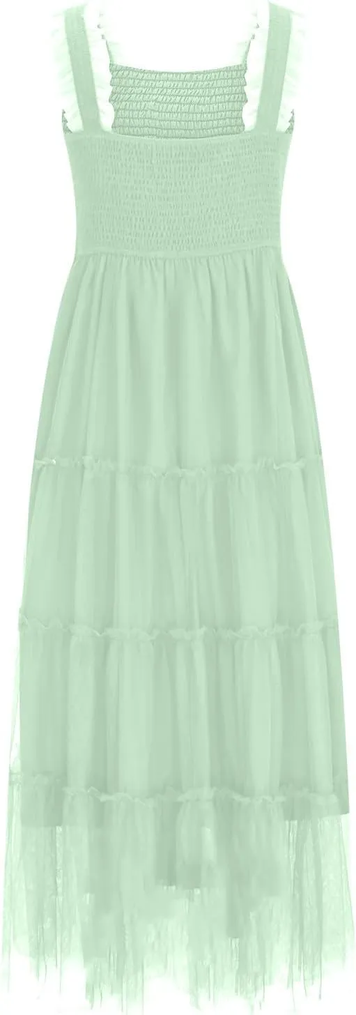 Wedding Guest Dresses for Women Off Shoulder Square Neck Ruffle Cami Midi Dress Summer Vacation Sundress Swing Hem