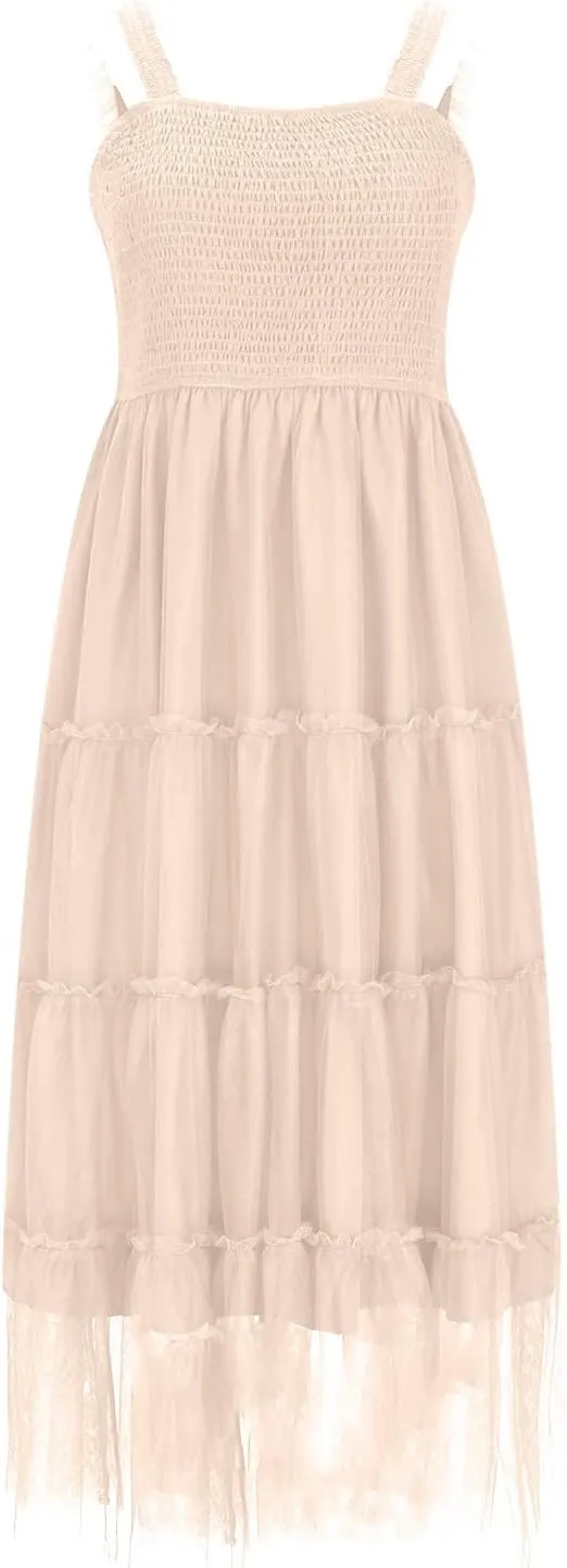 Wedding Guest Dresses for Women Off Shoulder Square Neck Ruffle Cami Midi Dress Summer Vacation Sundress Swing Hem