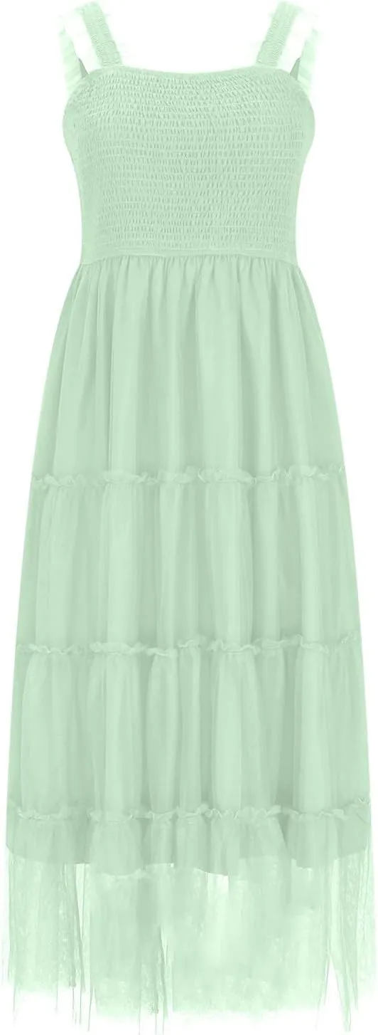 Wedding Guest Dresses for Women Off Shoulder Square Neck Ruffle Cami Midi Dress Summer Vacation Sundress Swing Hem