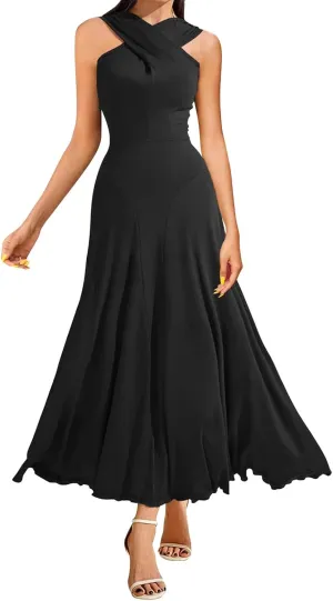 Wedding Guest Dresses for Women Sexy Cross Wrap Maxi Dress Ladies Evening Prom Dress Cocktail Long Gown Ruffle Hem