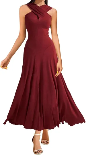 Wedding Guest Dresses for Women Sexy Cross Wrap Maxi Dress Ladies Evening Prom Dress Cocktail Long Gown Ruffle Hem