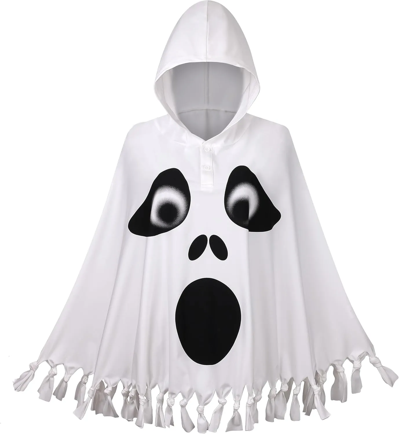 White Hooded Ghost Poncho Costume Halloween Cloak Elf Cape Cosplay Role Play