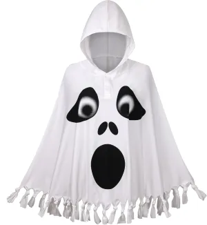 White Hooded Ghost Poncho Costume Halloween Cloak Elf Cape Cosplay Role Play