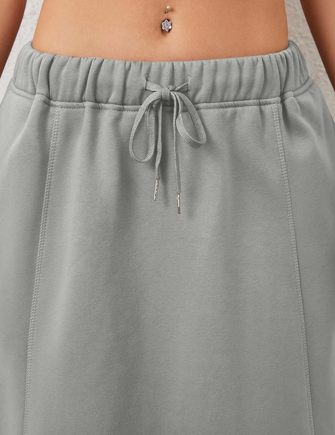 Women a Line Cotton Long Skirts Drawstring Waistband Maxi Skirts with Pockets Y2k Casual Floor Length Sweat Skirts