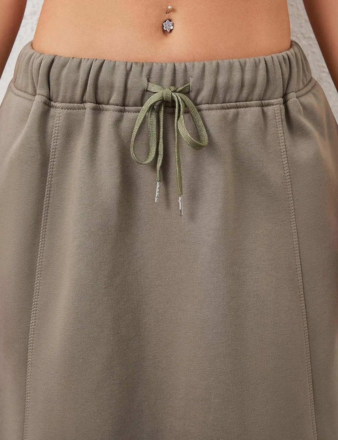 Women a Line Cotton Long Skirts Drawstring Waistband Maxi Skirts with Pockets Y2k Casual Floor Length Sweat Skirts