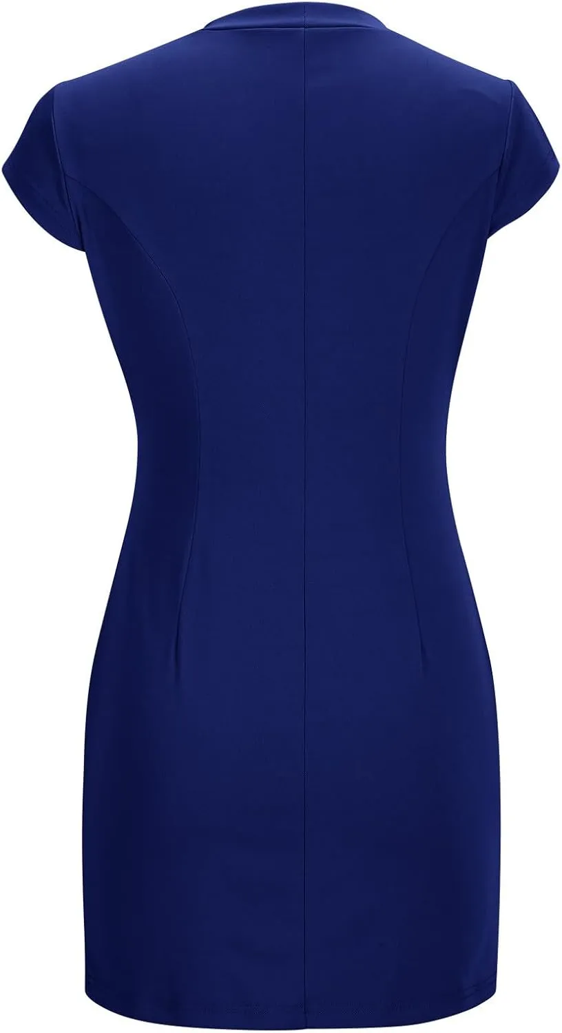 Women Bodycon Mini Dresses 2025 Summer Mock Neck Business Casual Work Dress Slimming Clubwear A-Line Party Dress