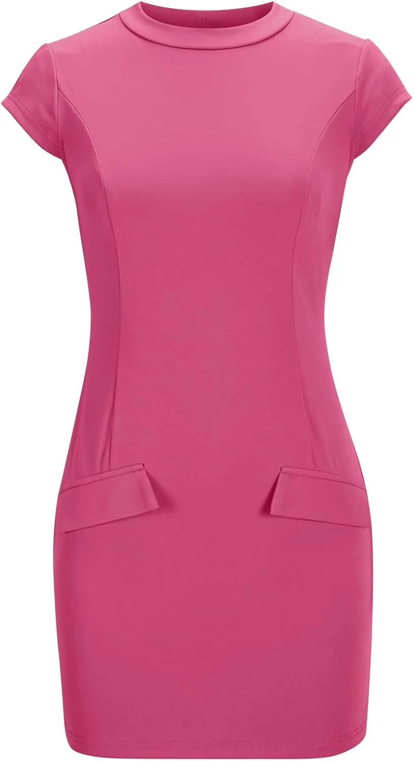 Women Bodycon Mini Dresses 2025 Summer Mock Neck Business Casual Work Dress Slimming Clubwear A-Line Party Dress