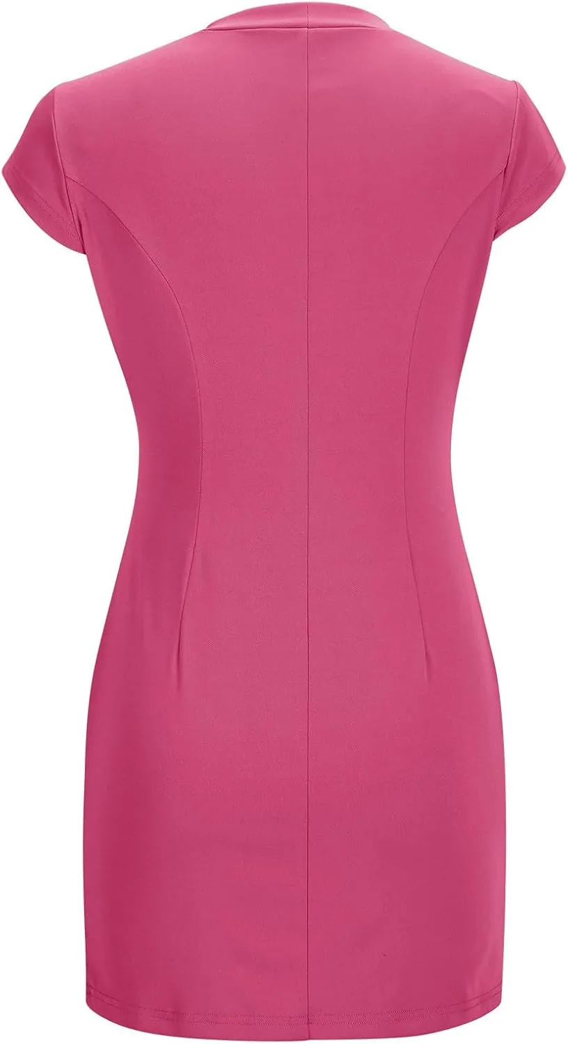 Women Bodycon Mini Dresses 2025 Summer Mock Neck Business Casual Work Dress Slimming Clubwear A-Line Party Dress