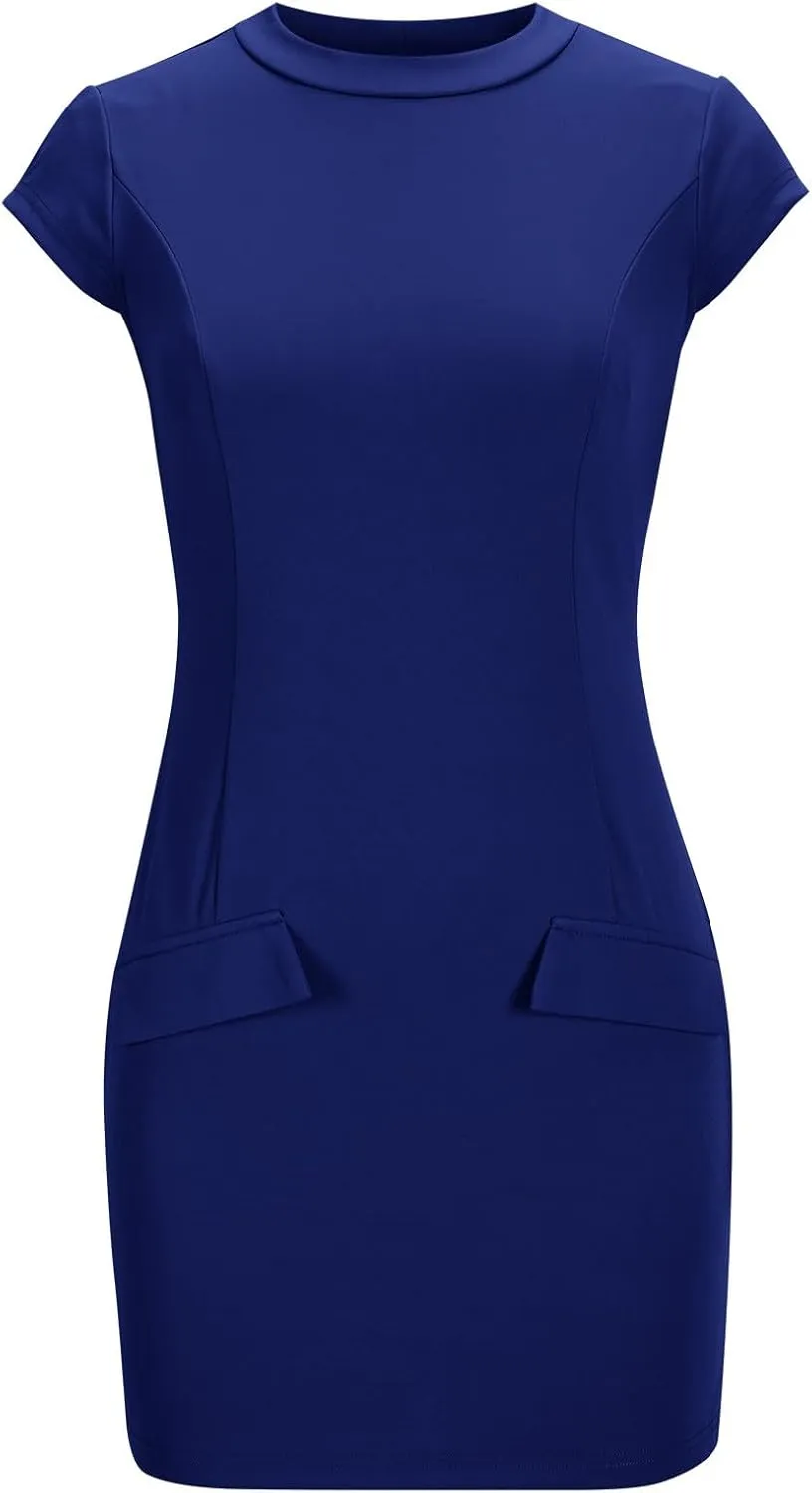 Women Bodycon Mini Dresses 2025 Summer Mock Neck Business Casual Work Dress Slimming Clubwear A-Line Party Dress