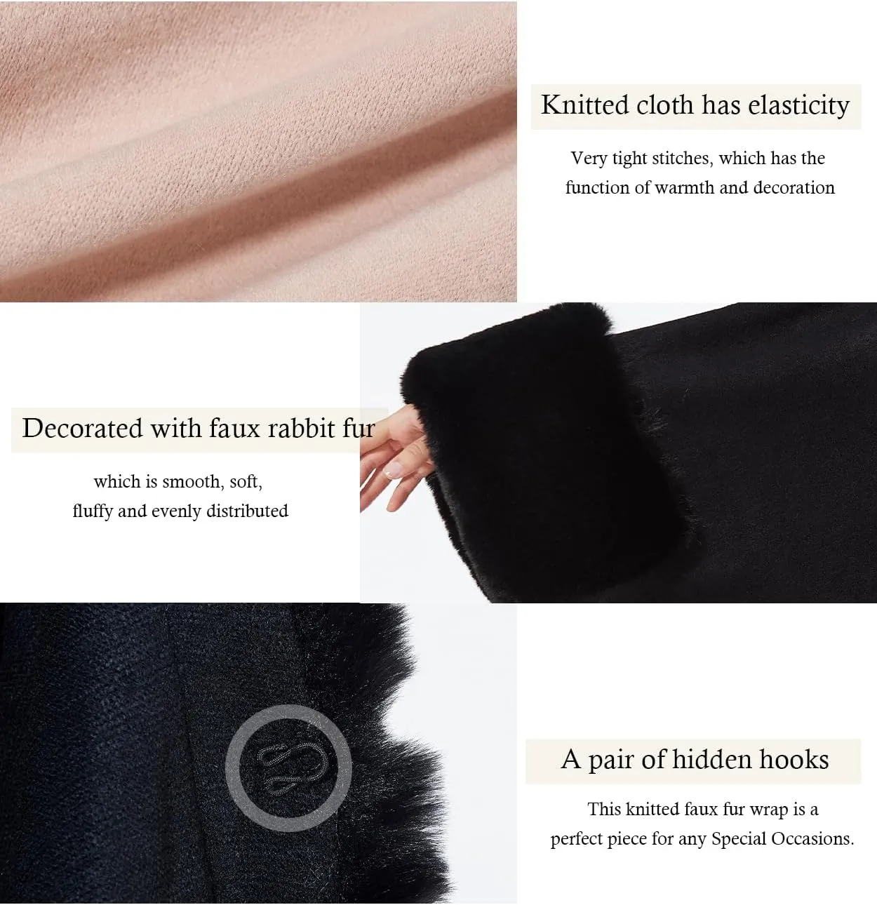 Women Cape Poncho with Fur Trim Winter Faux Fur Shawl Wrap Coat Sleeveless Cardigan Cloak