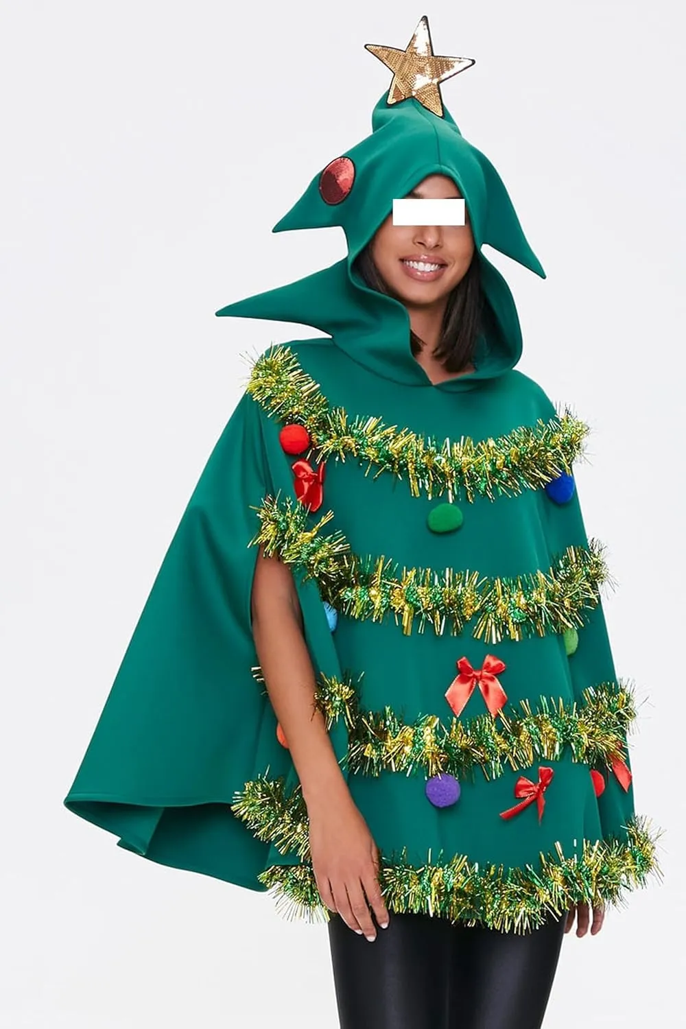 Women Christmas Tree Cloak Bow Ball Hooded Cape Xmas Green Poncho Costume Prop for Cosplay Party