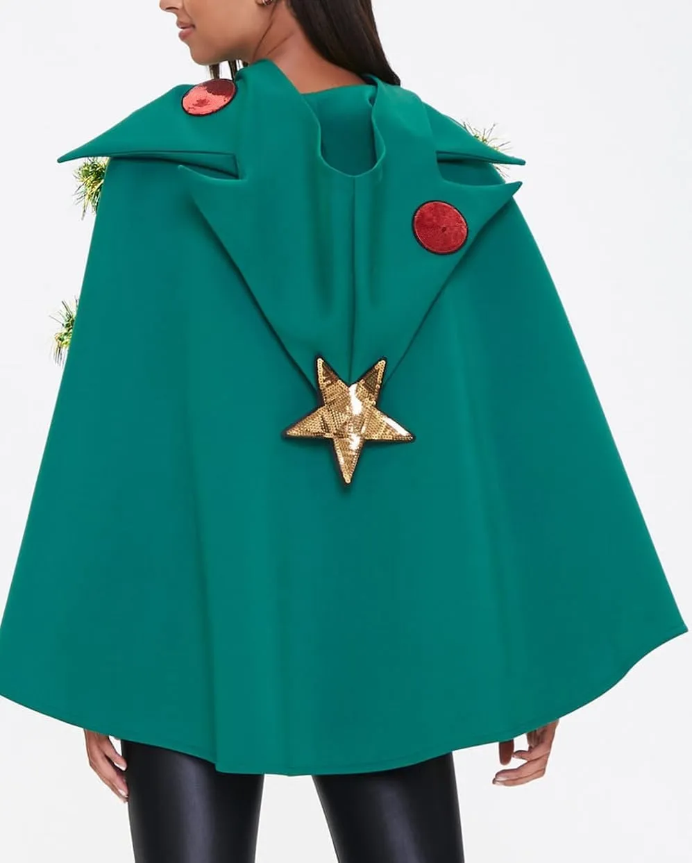 Women Christmas Tree Cloak Bow Ball Hooded Cape Xmas Green Poncho Costume Prop for Cosplay Party