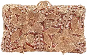 Women Elegant Floral Crystal Evening Bag Sparkling Flower Rhinestones Handbags Diamond Purse for Wedding Prom Party