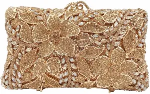 Women Elegant Floral Crystal Evening Bag Sparkling Flower Rhinestones Handbags Diamond Purse for Wedding Prom Party