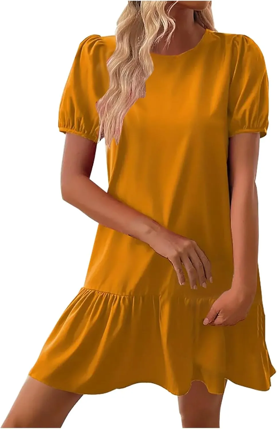 Women Elegant Puff Short Sleeved Mini Dress 2025 Summer Women Beach Casual Fashion Ruffle Hem Party Dress A-Line
