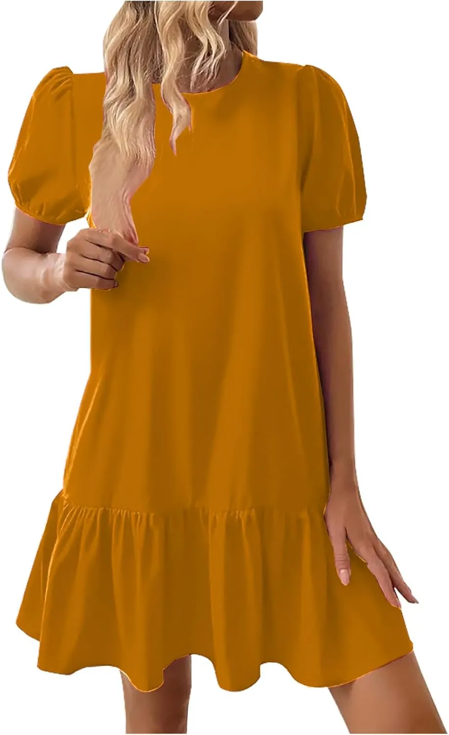 Women Elegant Puff Short Sleeved Mini Dress 2025 Summer Women Beach Casual Fashion Ruffle Hem Party Dress A-Line
